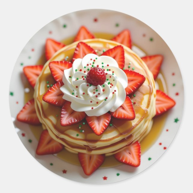 Pancakes with Whipped Cream & Christmas Sprinkles Classic Round Sticker (Front)