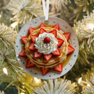 Pancakes with Whipped Cream Personalized Christmas Metal Ornament