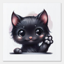 Pancarte Adorable Kawaii Chat noir