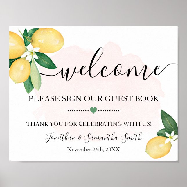 Pancarte de bienvenue Livre d'or Mariage Citrons (Devant)