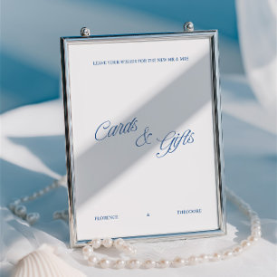 Pancarte de cartes et cadeaux de mariage bleue et 