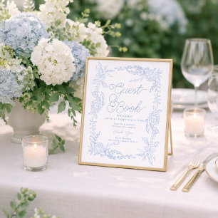 Pancarte de livre d'or Hortensia Bleu Français