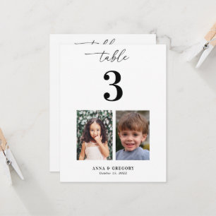 Pancarte de numéro de table avec photos d'enfance