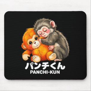 Panchi kun holding plush toy baby macaque monkey mouse pad