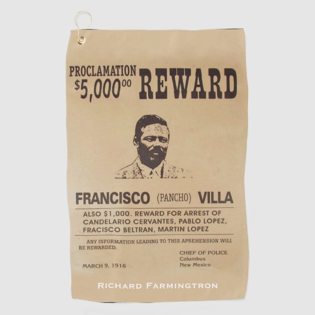 Pancho Villa 🔥 Mexican Hero General Golf Towel (Front)