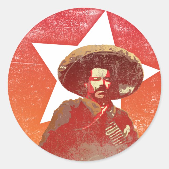 Pancho Villa Vintage Red Star Classic Round Sticker (Front)