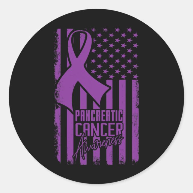 Pancreatic Cancer Awareness American Flag Purple R Classic Round Sticker (Front)