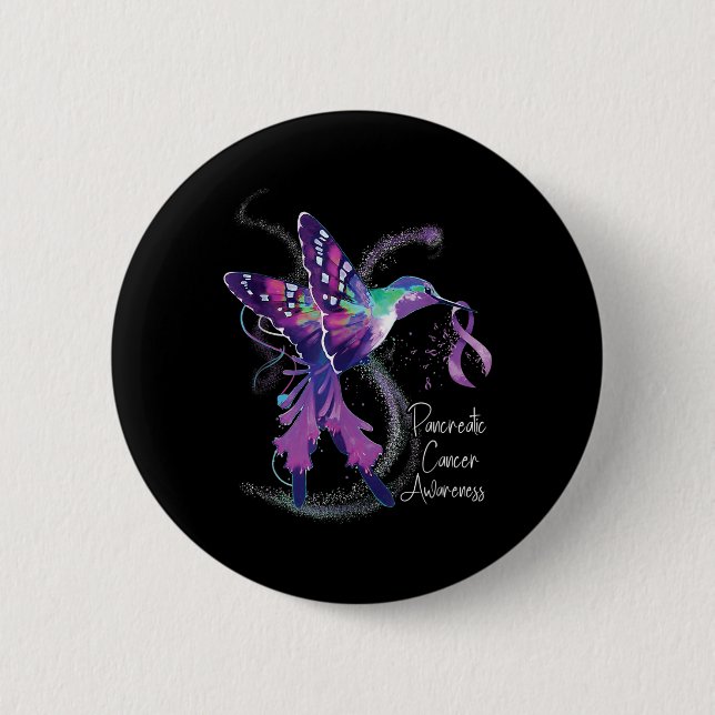 Pancreatic Cancer Awareness Hummingbird Purple 2 Inch Round Button (Front)