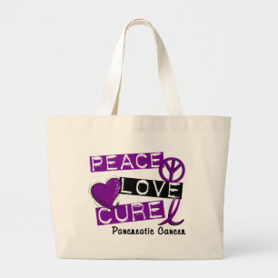 Pancreatic Cancer Awareness PEACE LOVE CURE 1 Large Tote Bag
