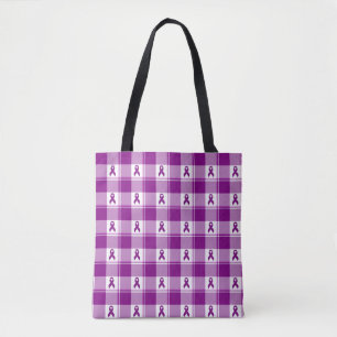Pancreatic Cancer Awareness Plaid Tote, Purple Tote Bag
