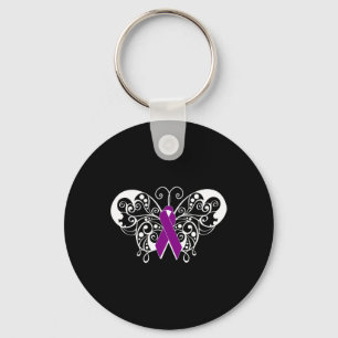 Pancreatic Cancer Awareness Purple Ribbon Butterfl Keychain