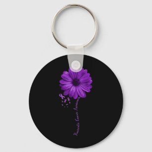 Pancreatic Cancer Awareness Purple Ribbon Floral G Keychain
