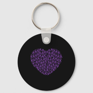 Pancreatic Cancer Awareness Purple Ribbon Heart Keychain