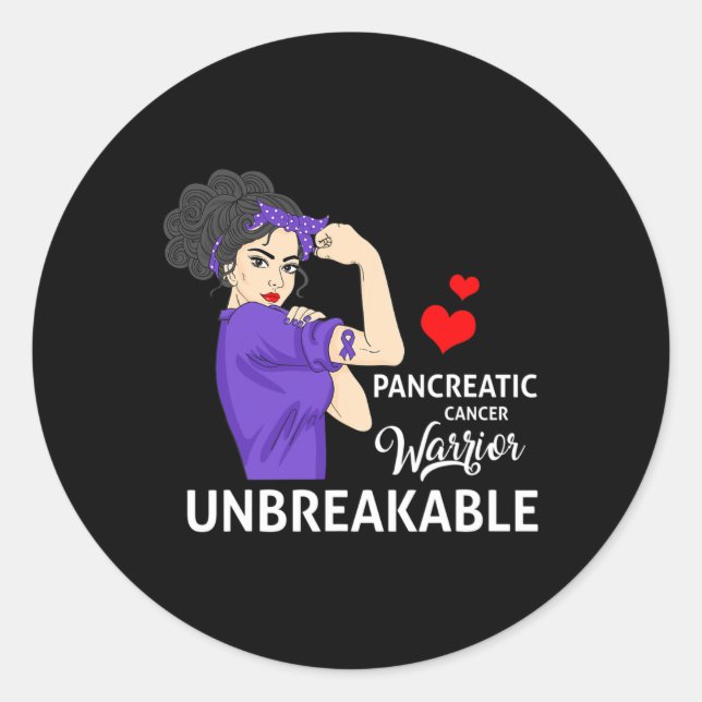 Pancreatic Cancer Awareness Warrior Unbreakable Wo Classic Round Sticker (Front)