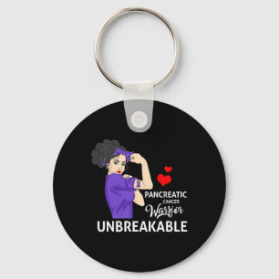 Pancreatic Cancer Awareness Warrior Unbreakable Wo Keychain