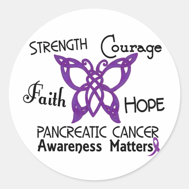 Pancreatic Cancer Celtic Butterfly 3 Classic Round Sticker (Front)