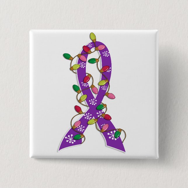 Pancreatic Cancer Christmas Lights Ribbon 2 Inch Square Button (Front)