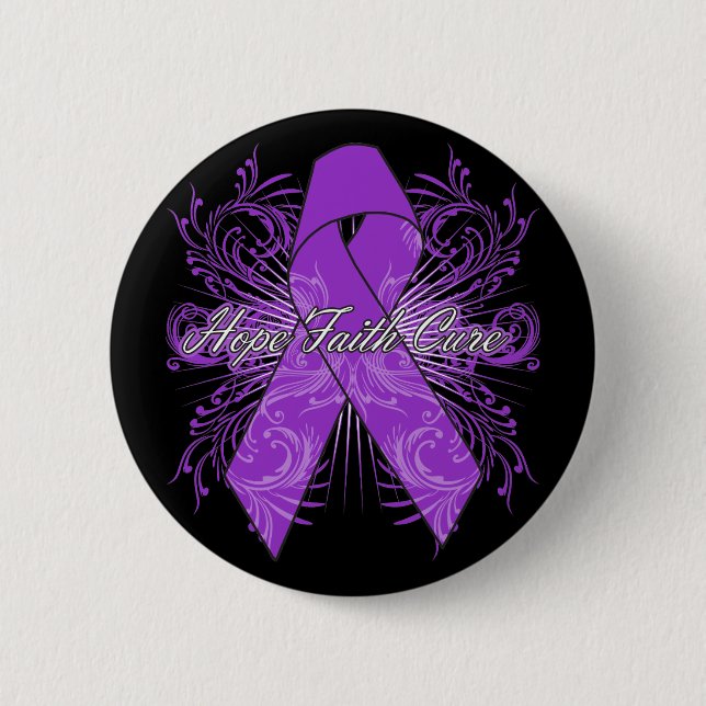 Pancreatic Cancer Flourish Hope Faith Cure 2 Inch Round Button (Front)