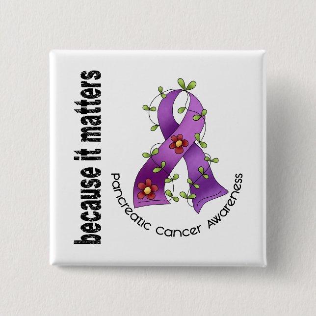 Pancreatic Cancer Flower Ribbon 3 2 Inch Square Button (Front)