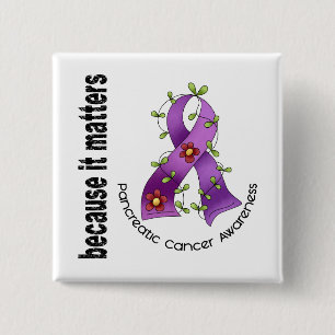 Pancreatic Cancer Flower Ribbon 3 2 Inch Square Button