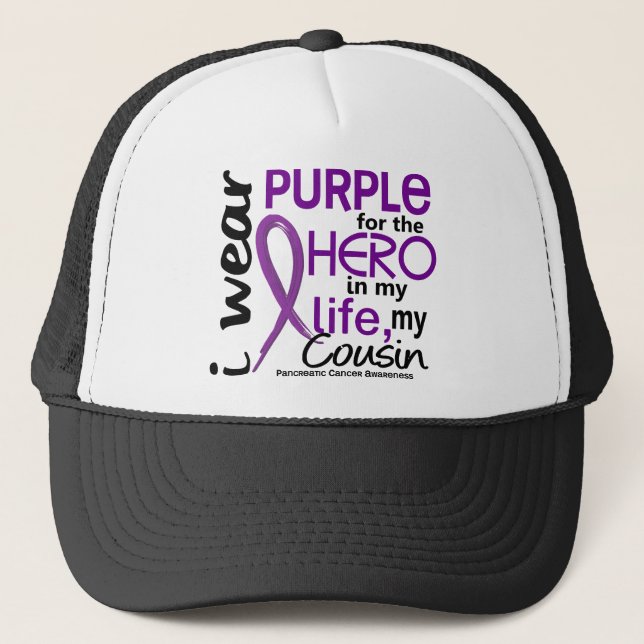 Pancreatic Cancer For My Hero My Cousin 2 Trucker Hat (Front)