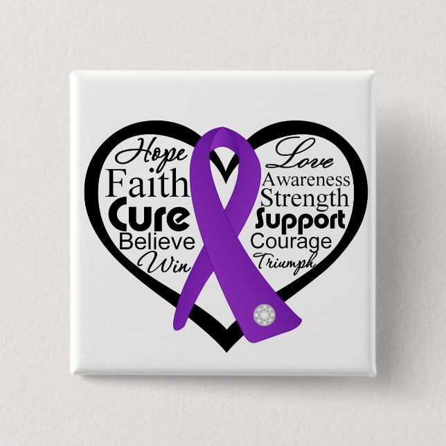 Pancreatic Cancer Heart Ribbon Collage 2 Inch Square Button (Front)