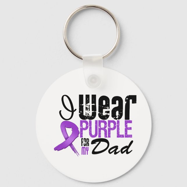 Pancreatic Cancer I Wear Purple Ribbon DAD Keychain (Front)