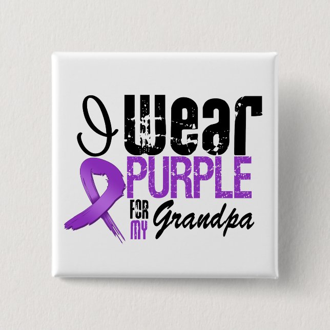 Pancreatic Cancer I Wear Purple Ribbon GRANDPA 2 Inch Square Button (Front)