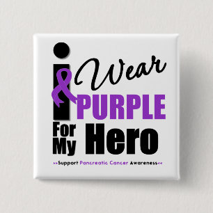 Pancreatic Cancer I Wear Purple Ribbon Hero 2 Inch Square Button