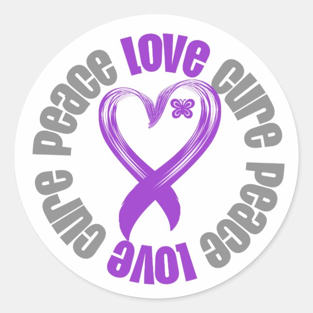 Pancreatic Cancer Peace Love Cure Ribbon Classic Round Sticker (Front)