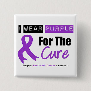 Pancreatic Cancer Purple Ribbon For The CURE 2 Inch Square Button