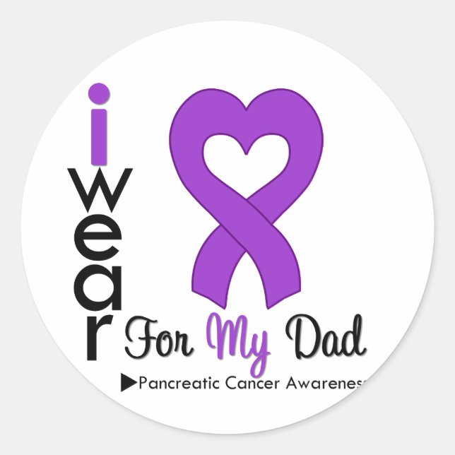 Pancreatic Cancer Purple Ribbon Support Dad Classic Round Sticker (Front)