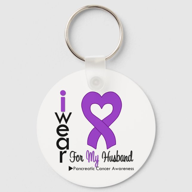 Pancreatic Cancer Purple Ribbon Support Husband Keychain (Front)