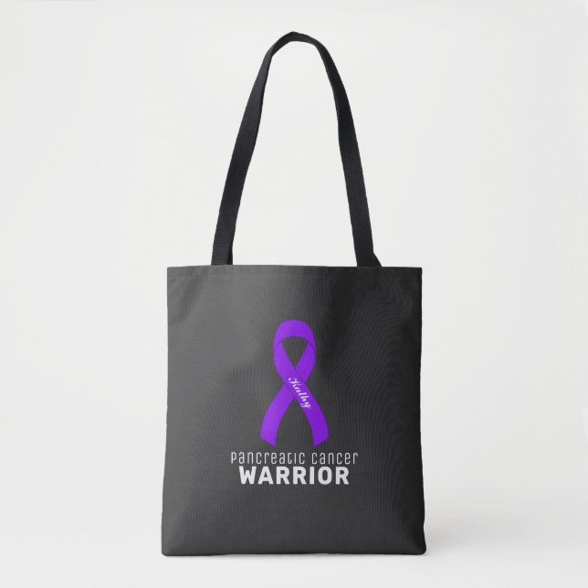 Pancreatic Cancer Ribbon Black Tote Bag (Front)