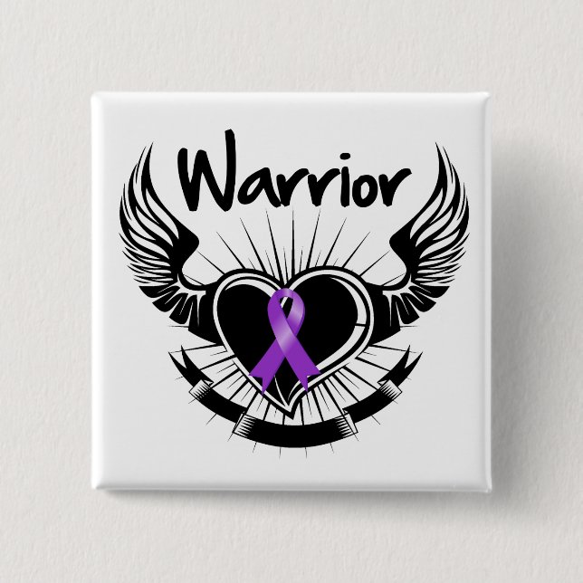 Pancreatic Cancer Warrior Fighter Wings 2 Inch Square Button (Front)