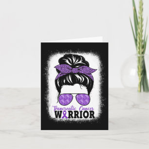 Pancreatic Cancer Warrior Messy Bun Hair Leopard Card