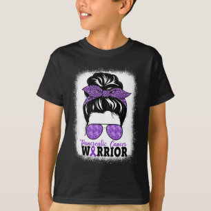 Pancreatic Cancer Warrior Messy Bun Hair Leopard T-Shirt