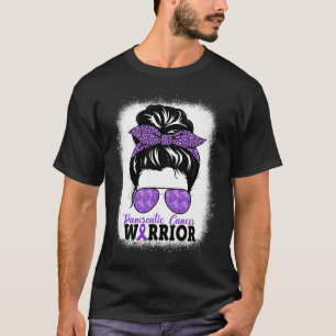 Pancreatic Cancer Warrior Messy Bun Hair Leopard  T-Shirt