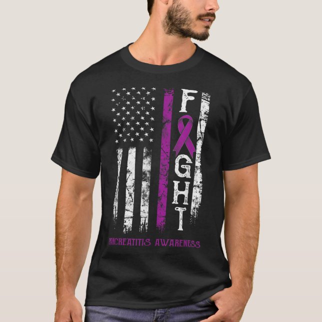 Pancreatitis Warrior Us Flag  T-Shirt (Front)