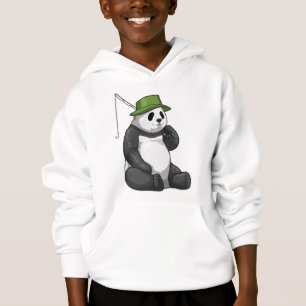 Panda à la pêche avec canne à pêche