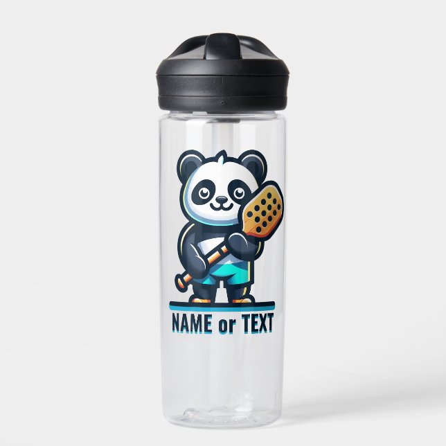 PANDA add your own text - Pickleball Mascot Player Water Bottle (Front)