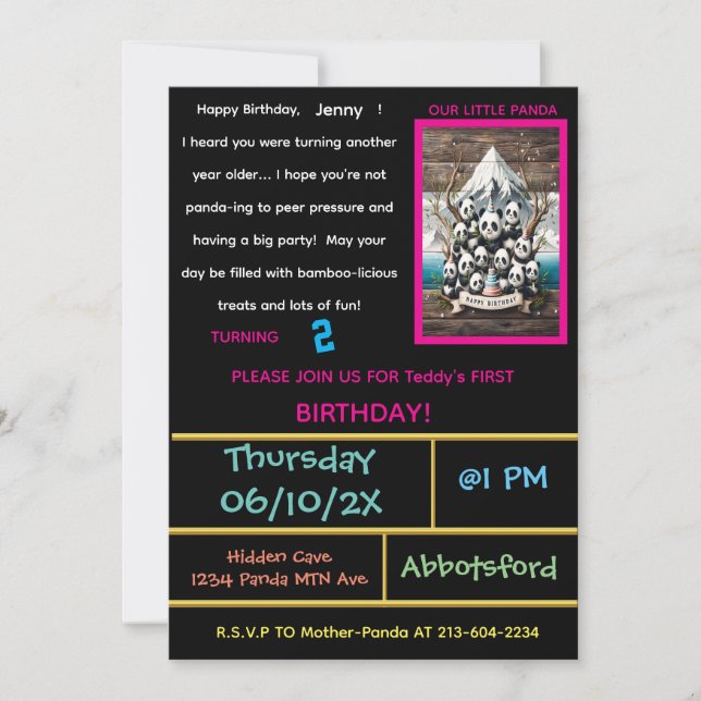  Panda Adventure: Birthday Party! Invitation (Front)