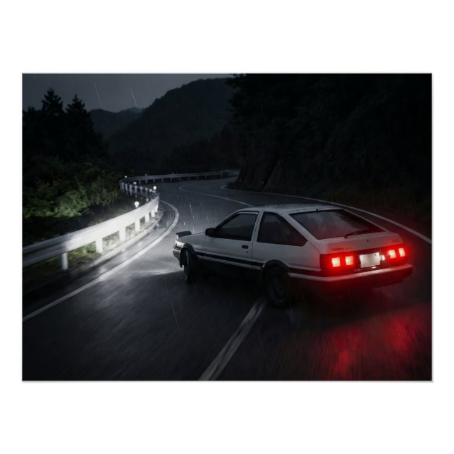 Panda AE86 Night Rain Drift on Touge Mountain Pass Poster (Front)