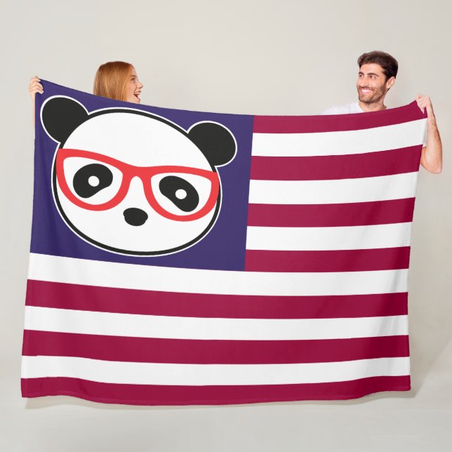 Panda American Flag Panda Bear US Flag Theme Fleece Blanket (In Situ)