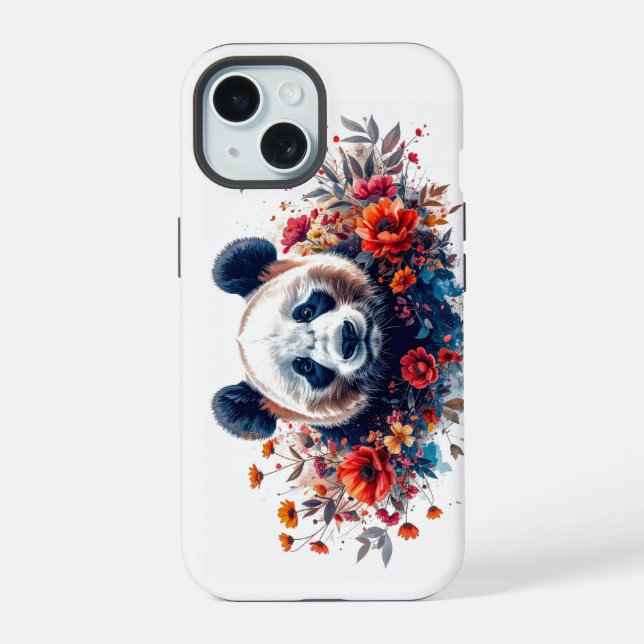 Panda Amongst Flowers iPhone 15 Case (Back)