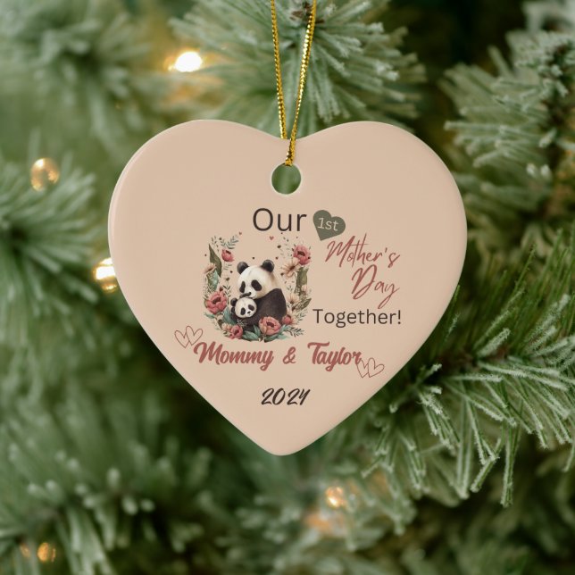 Panda and baby, Our First Mother's day Together Ceramic Ornament (Tree)