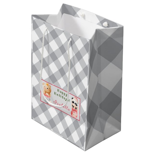 Panda and Bear Customize Text and Name Medium Gift Bag (Front Angled)