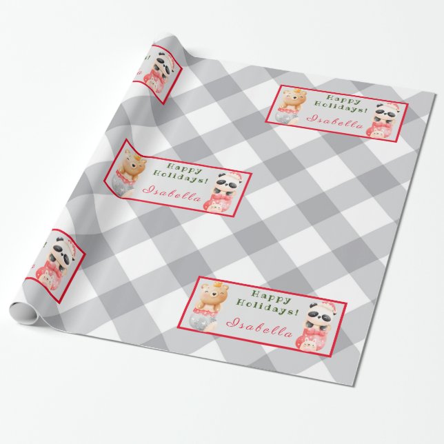 Panda and Bear Customize Text and Name Wrapping Paper (Unrolled)