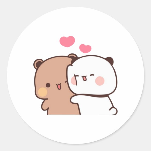 Panda And Brownie Bear Couple  Classic Round Sticker (Front)