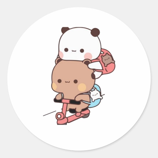 Panda And Brownie Bear Couple  Classic Round Sticker (Front)